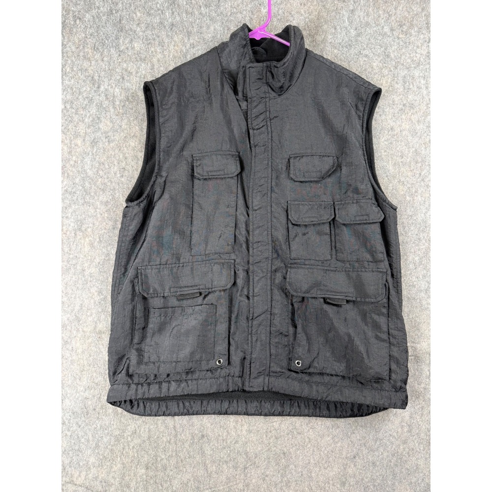 St. John's Bay Utility Vest Men M Black Nylon Fleece Cargo Pocket Gorpcore Gilet